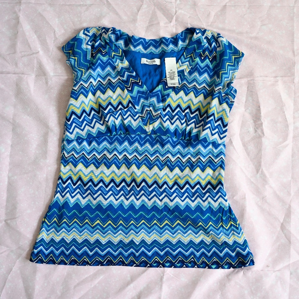 Liz & Co Cute Y2K Blue Striped Blouse – Petite Small 💙✨